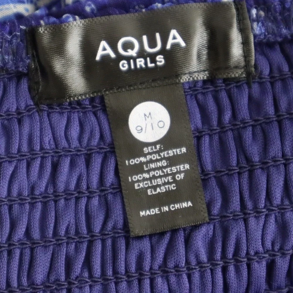 Aqua Girls' Little Girls Smocked Puff Sleeve Top‎ - Blue Paisley - Size M (9-10)
